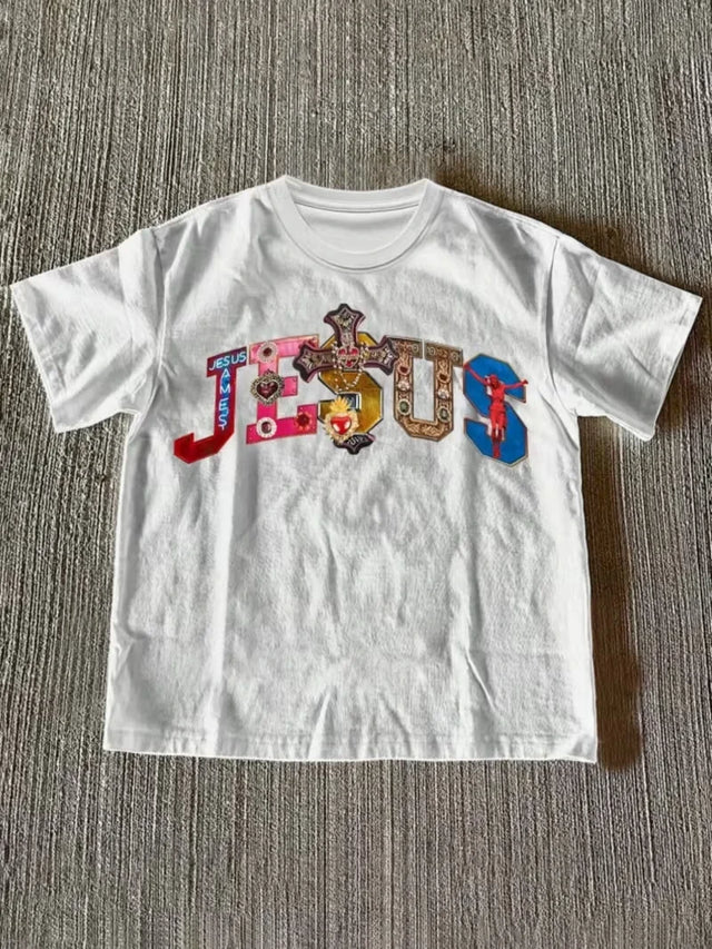 Graphic Gemstone Cross Crew Neck T-Shirt