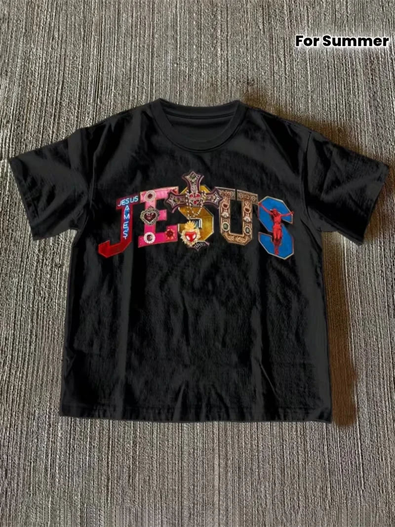 Graphic Gemstone Cross Crew Neck T-Shirt