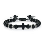 Black Matte Stone Cross Prayer Bracelet