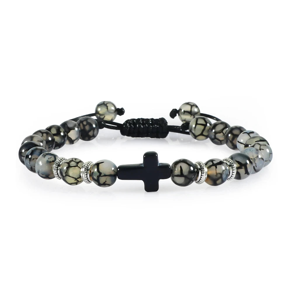 Black Matte Stone Cross Prayer Bracelet