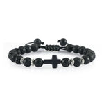 Black Matte Stone Cross Prayer Bracelet