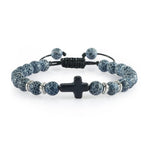 Black Matte Stone Cross Prayer Bracelet