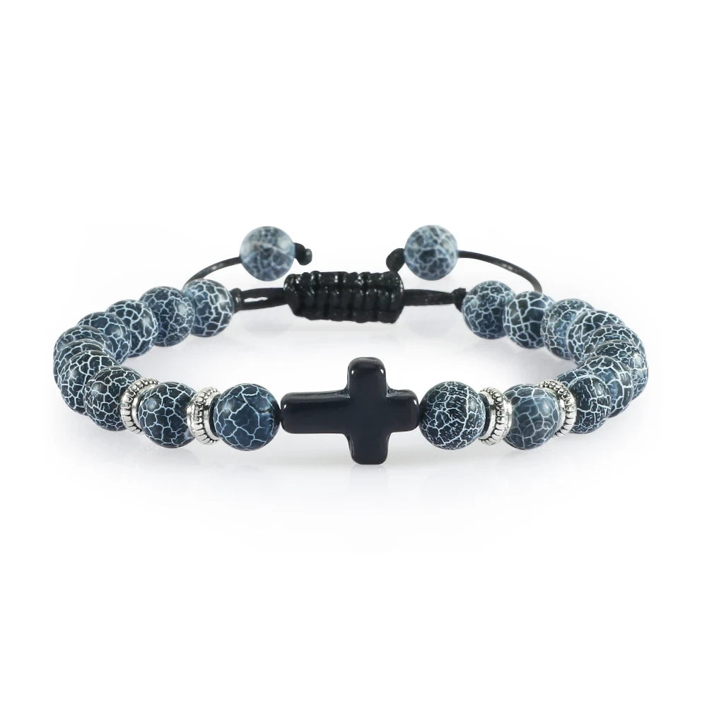 Black Matte Stone Cross Prayer Bracelet