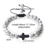 Black Matte Stone Cross Prayer Bracelet