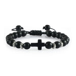 Black Matte Stone Cross Prayer Bracelet