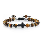 Black Matte Stone Cross Prayer Bracelet
