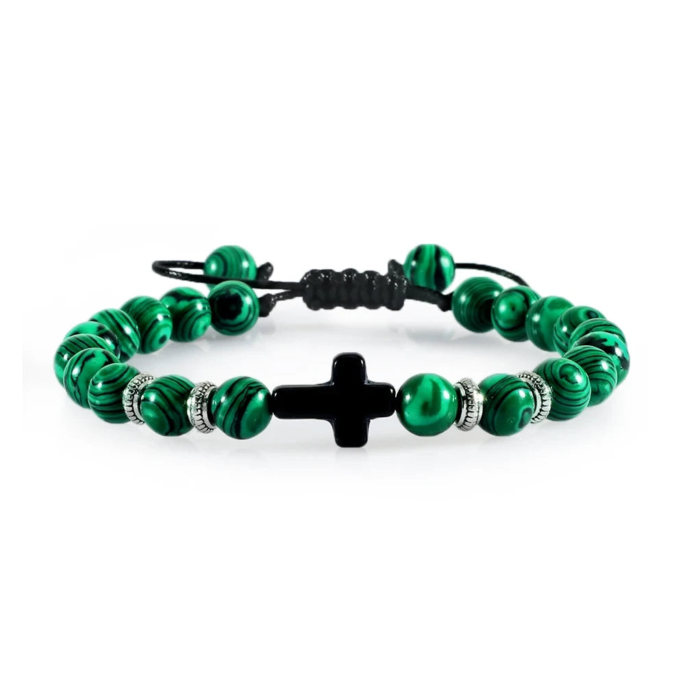 Black Matte Stone Cross Prayer Bracelet