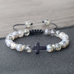 Black Matte Stone Cross Prayer Bracelet
