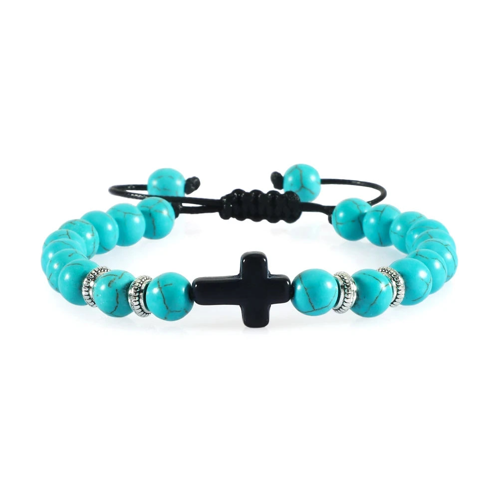 Black Matte Stone Cross Prayer Bracelet