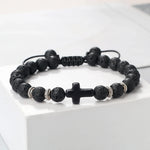 Black Matte Stone Cross Prayer Bracelet