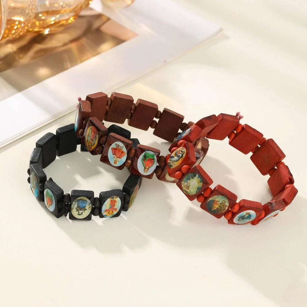 Wooden Saint Bead Bracelet