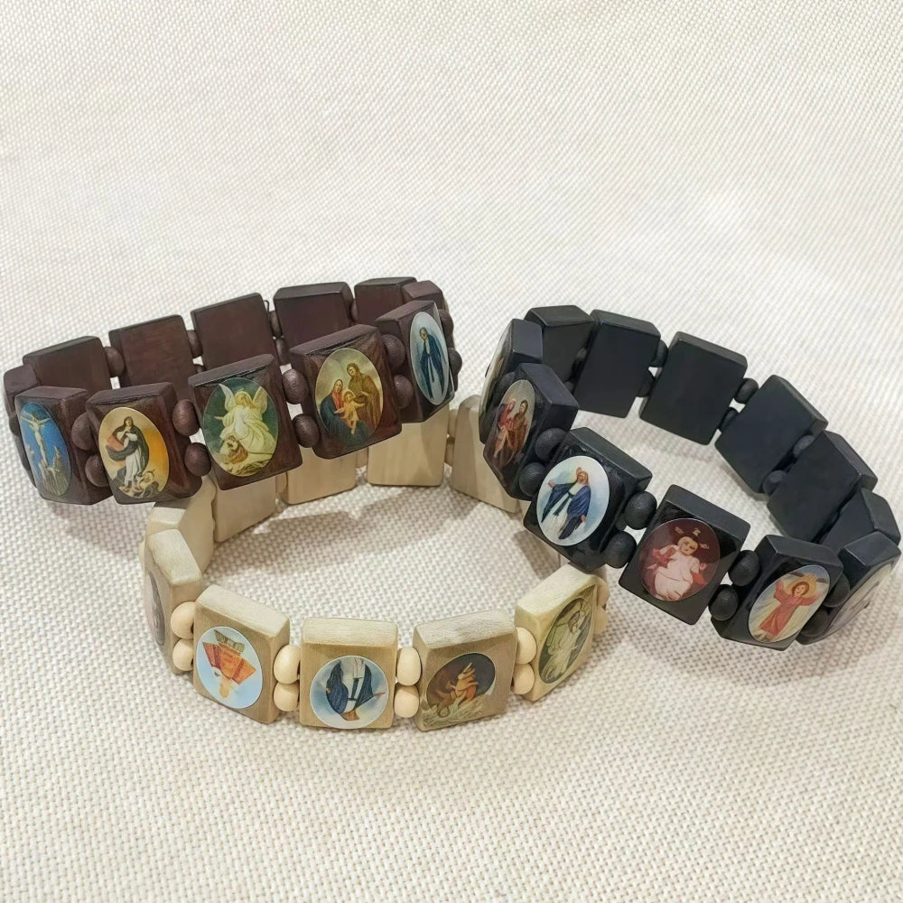 Wooden Saint Bead Bracelet