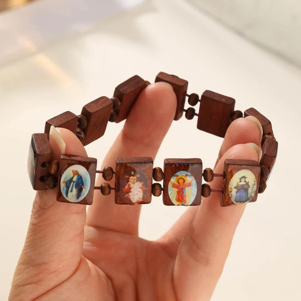 Wooden Saint Bead Bracelet