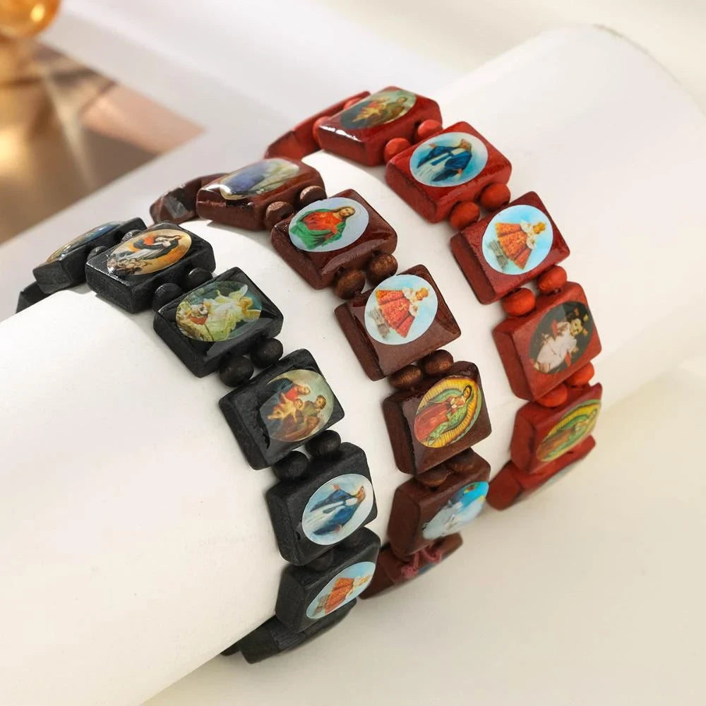 Wooden Saint Bead Bracelet