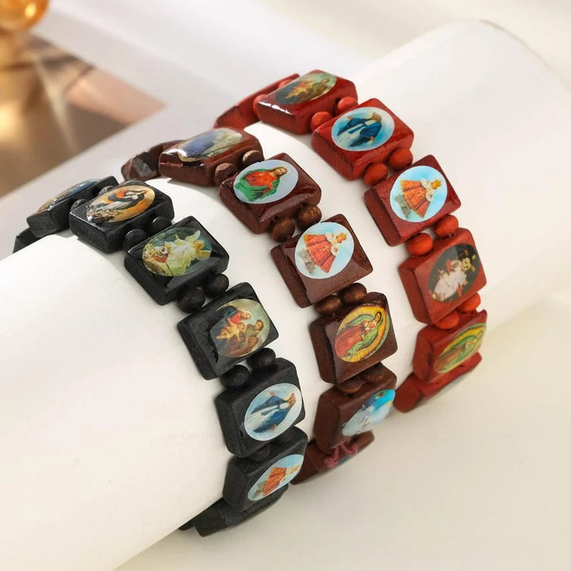 Wooden Saint Bead Bracelet