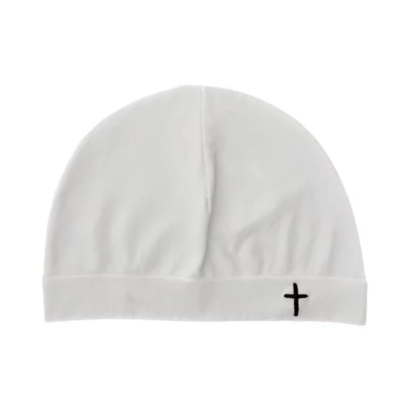 Cross Embroidery Stretch Knit Beanie