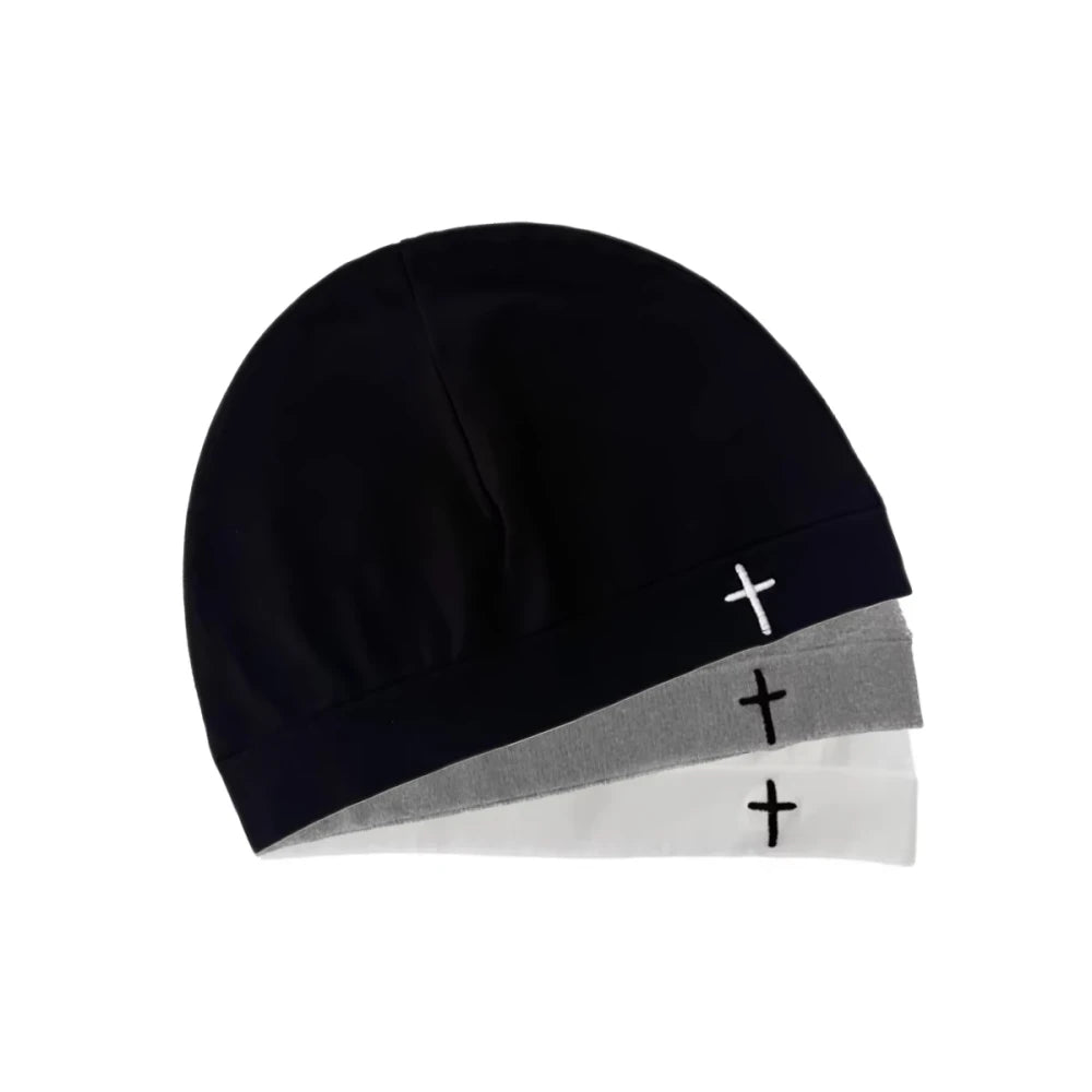 Cross Embroidery Stretch Knit Beanie