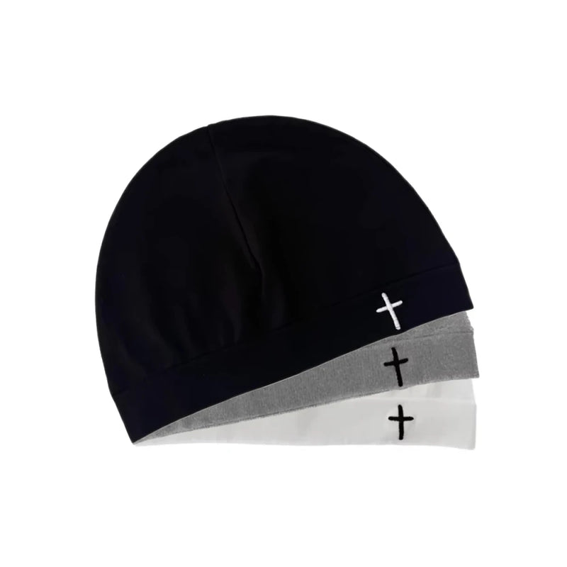 Cross Embroidery Stretch Knit Beanie