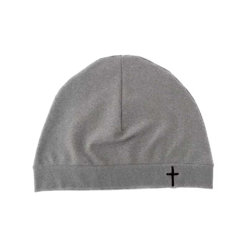 Cross Embroidery Stretch Knit Beanie