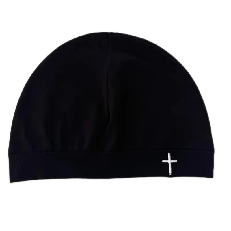 Cross Embroidery Stretch Knit Beanie