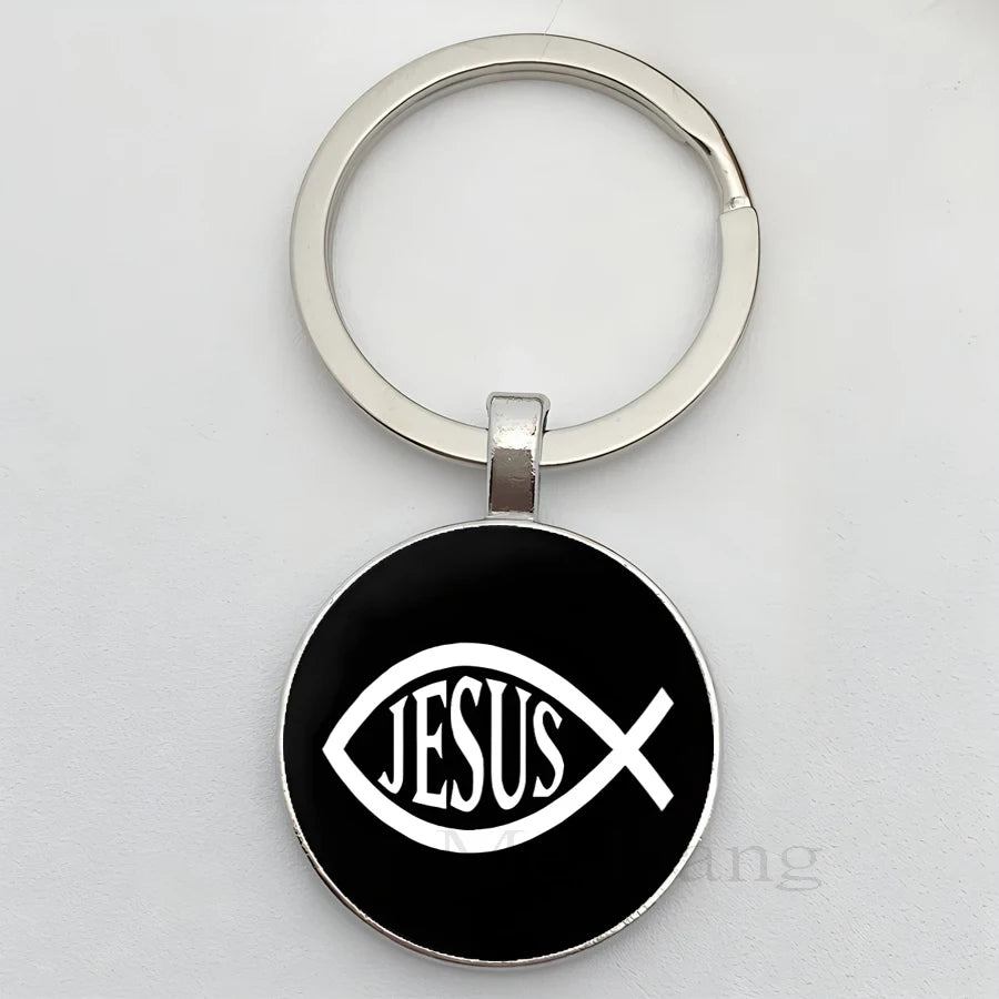 Jesus Logo Glass Car Keychain