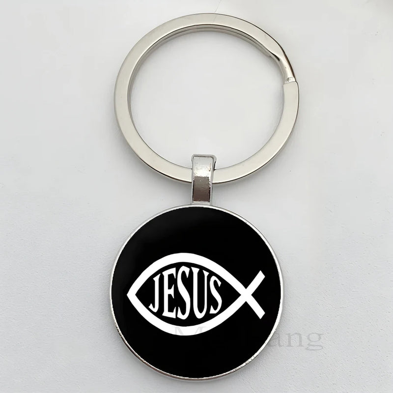 Jesus Logo Glass Car Keychain