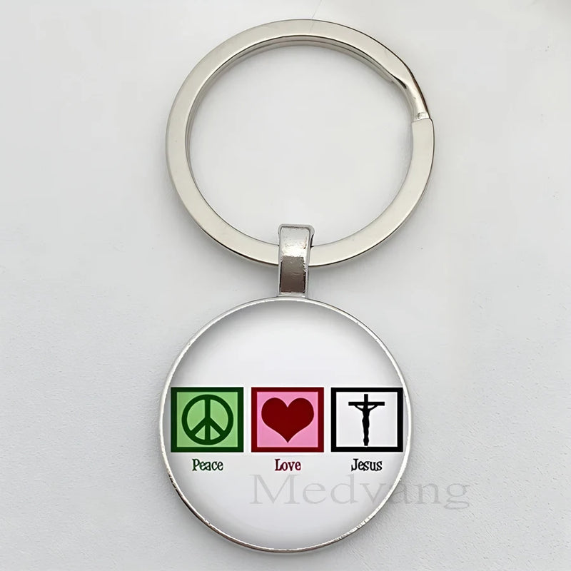 Jesus Logo Glass Car Keychain