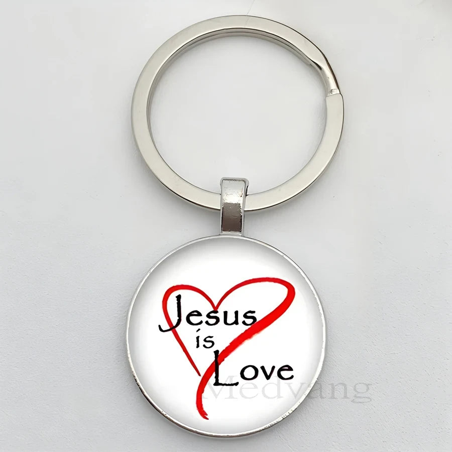 Jesus Logo Glass Car Keychain