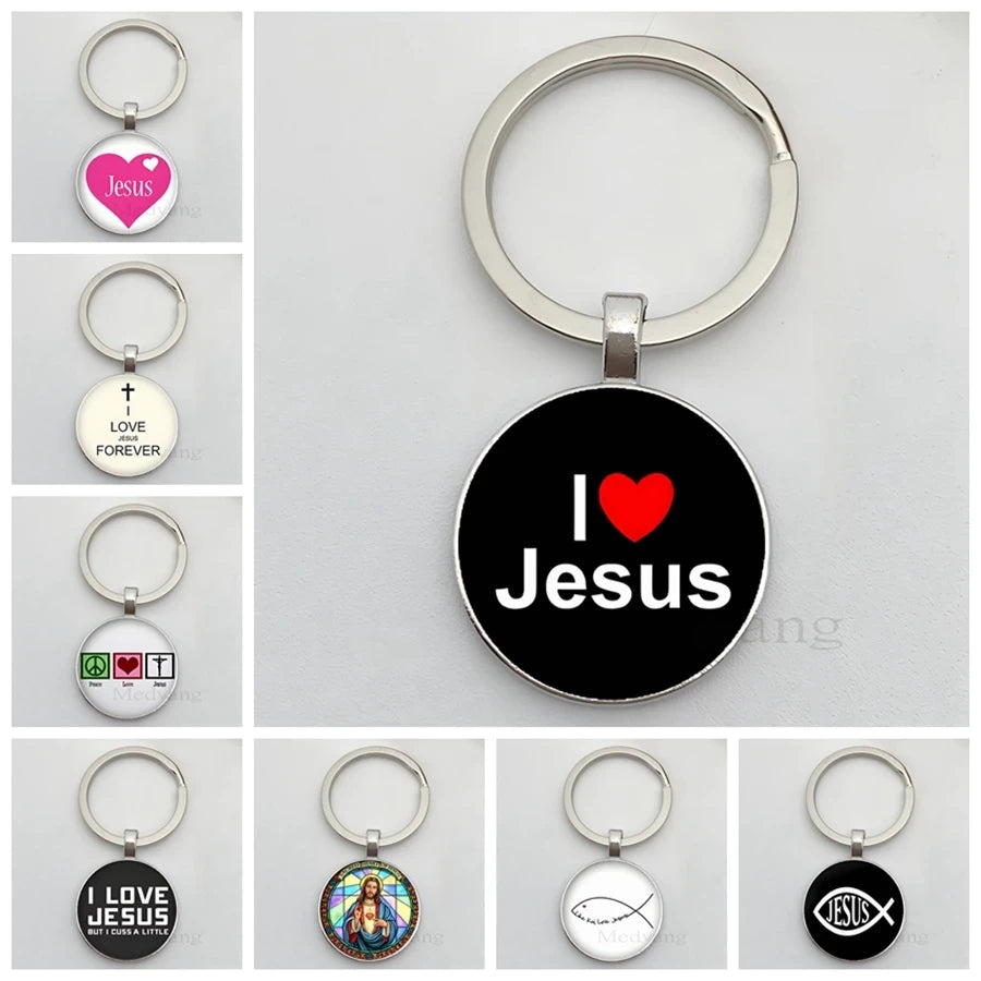 Jesus Logo Glass Car Keychain