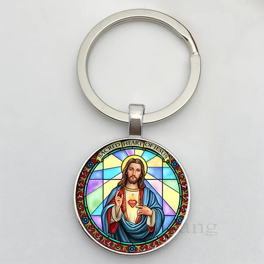 Jesus Logo Glass Car Keychain