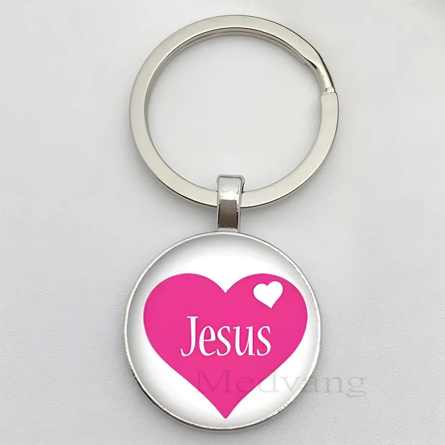 Jesus Logo Glass Car Keychain
