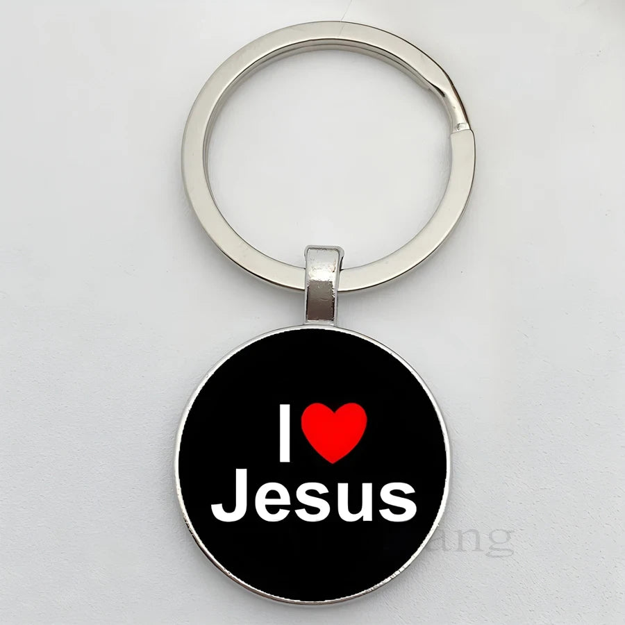 Jesus Logo Glass Car Keychain