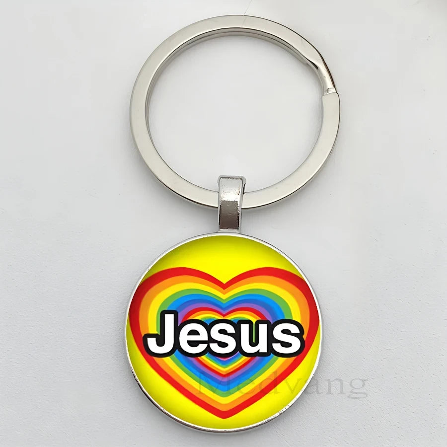 Jesus Logo Glass Car Keychain
