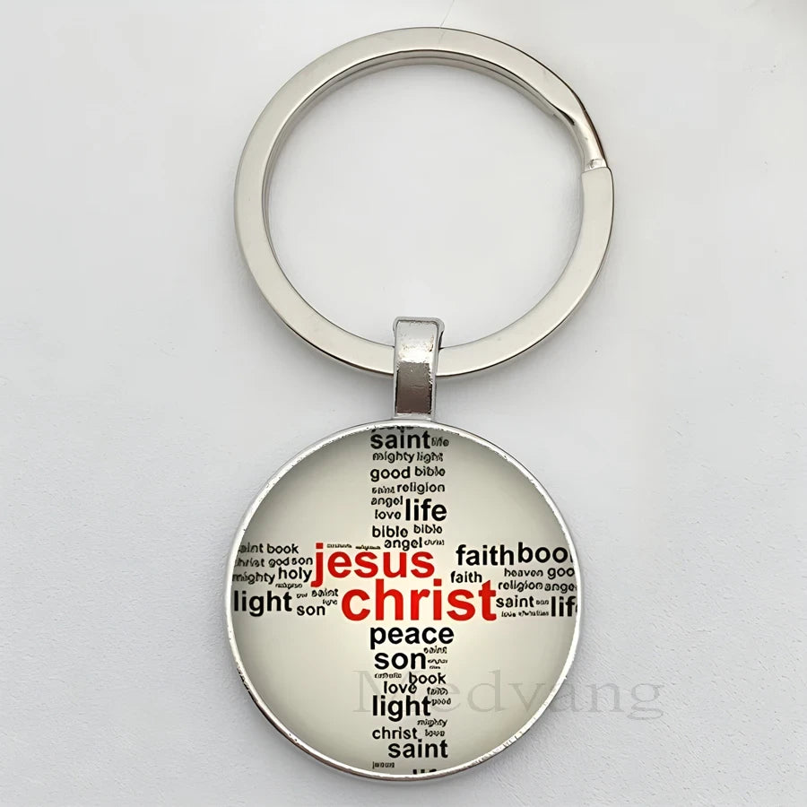 Jesus Logo Glass Car Keychain