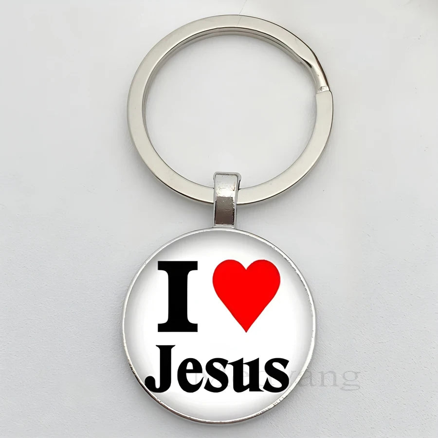 Jesus Logo Glass Car Keychain
