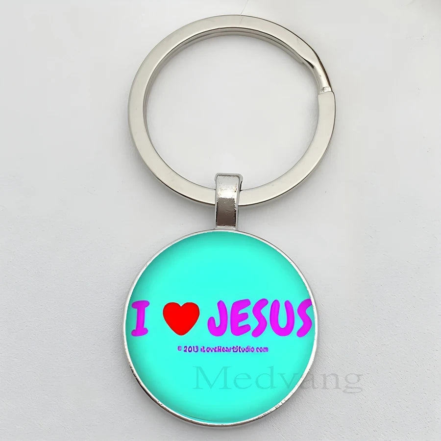 Jesus Logo Glass Car Keychain