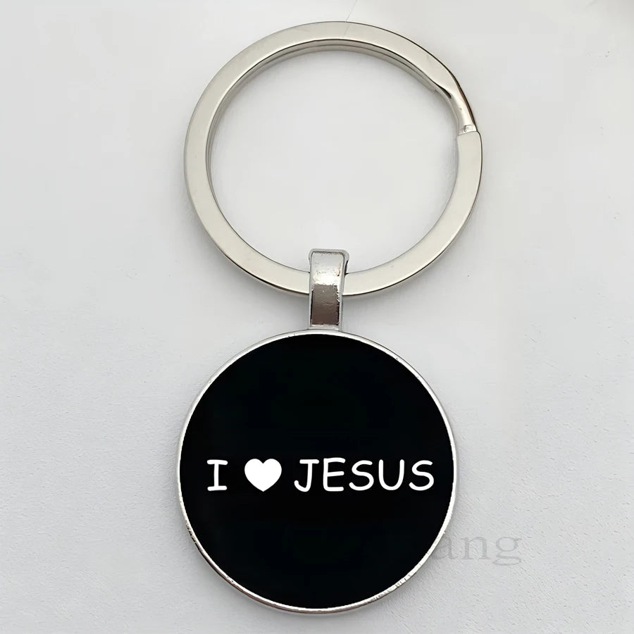 Jesus Logo Glass Car Keychain