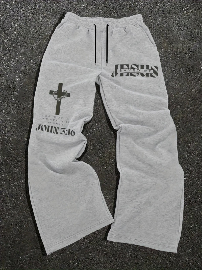 Mens Bible Print Drawstring Sweatpants