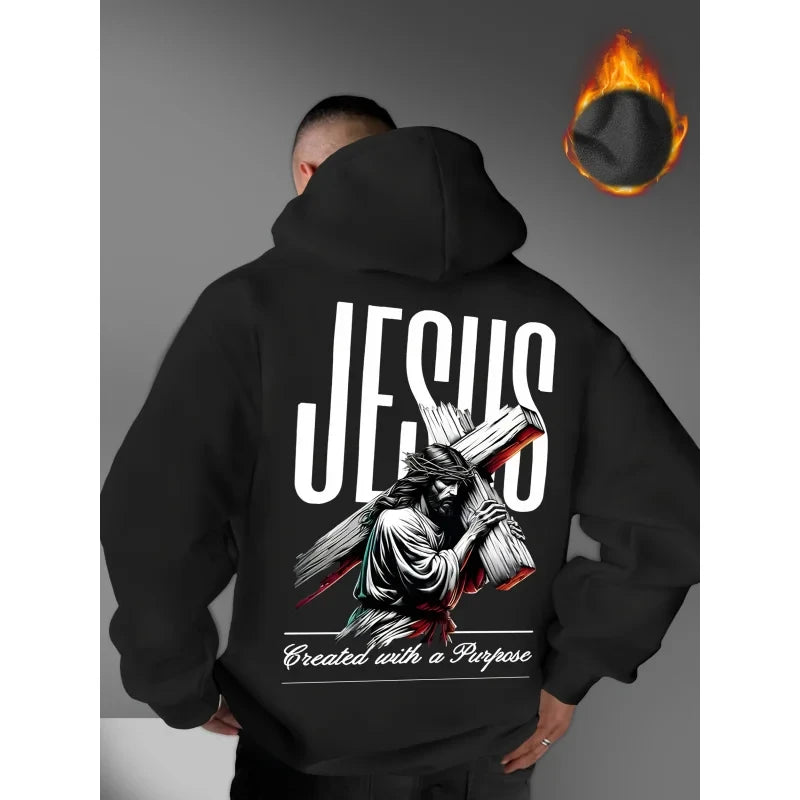 Loose Fit Jesus Print Hoodie